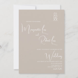 Moderne Tan White Ribbon Script Einladung Hochzeit