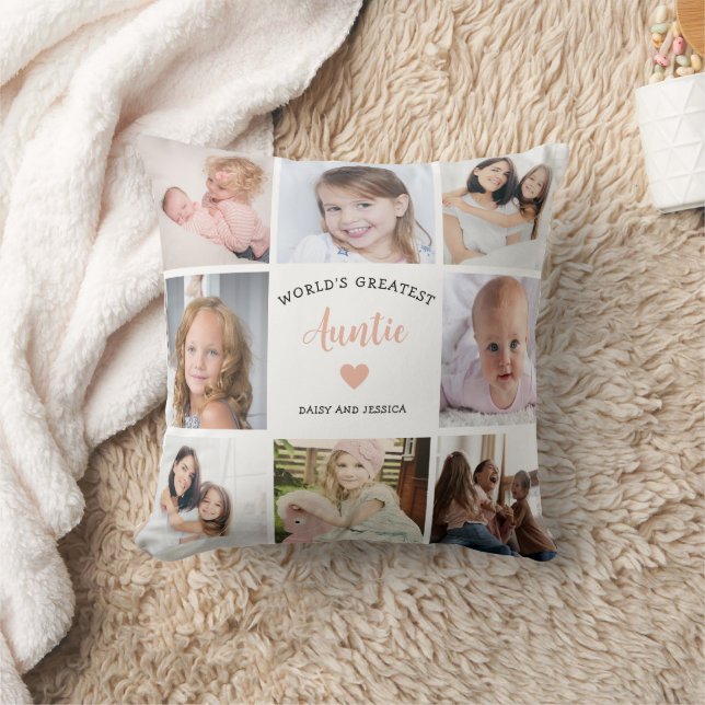 Moderne Tante Custom Foto Collage Pink Herz Kissen (Decke)