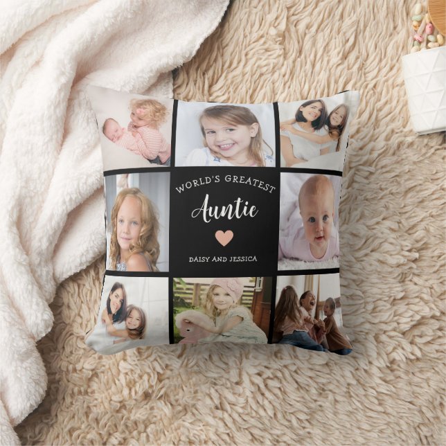 Moderne Tante Custom Foto Collage Pink Herz Kissen (Decke)