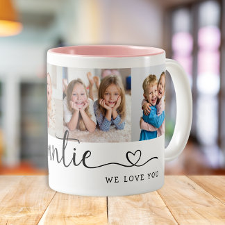 Moderne Tante Wir lieben dich 4 Foto-Collage  Zweifarbige Tasse