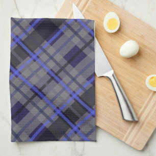 Moderne Tartan Blau Grau Schwarz Muster Geschirrtuch