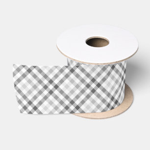 Moderne Tartan Grau Weiß Muster Satinband