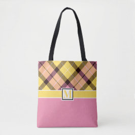 Moderne Tartan Karierte Monogram Script Hochzeit Tasche