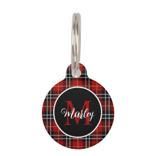 Moderne Tartan-Karo-Monogramm-Name personalisiert  Haustiermarke