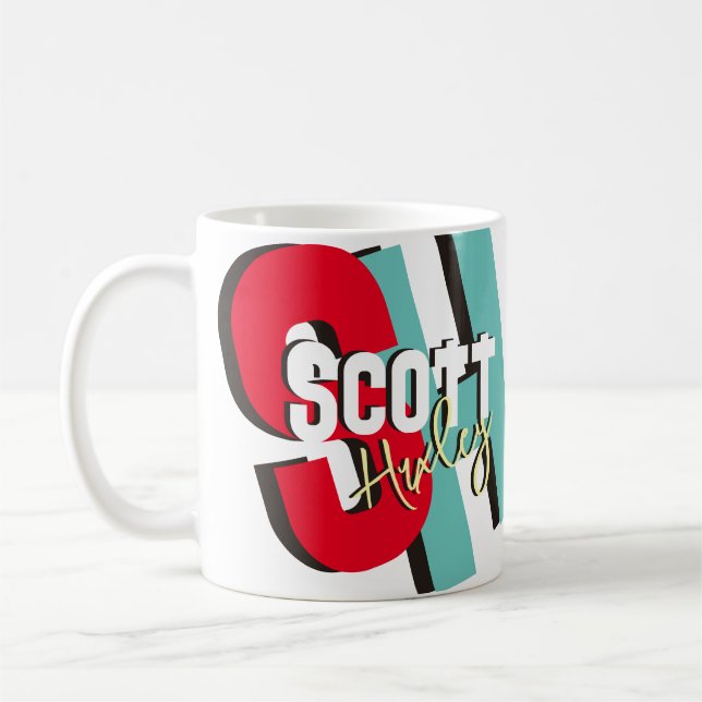 Moderne Tasse mit fett farbiger Monogramm (Links)