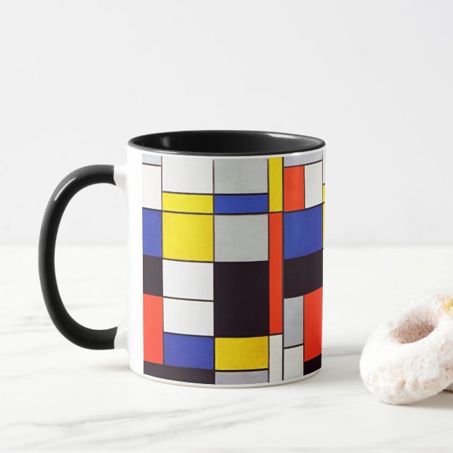 Moderne Tasse: Sip Mondrian's Komposition A Tasse (Mit Donut)