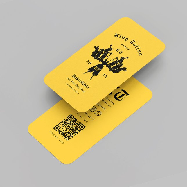 Moderne Tattoo Artist Monogram Black and Yellow Visitenkarte (Modern Tattoo Artist Monogram Black and Yellow Business Card
)