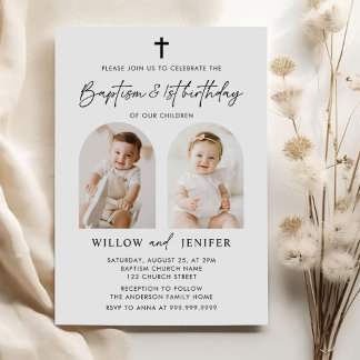 Moderne Taufe & 1. Geburtstag Twins Boy and Girl Einladung