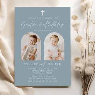 Moderne Taufe & 1. Geburtstag Twins Boy and Girl Einladung