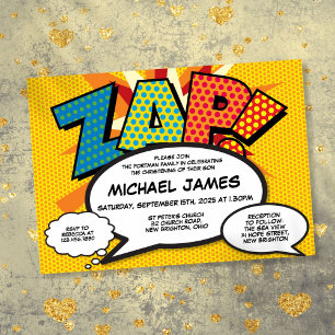 Moderne Taufe Christening Fun Comic Book ZAP  Einladung