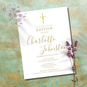 Moderne Taufe Christening Gold Unterschrift Schrif Einladungspostkarte
