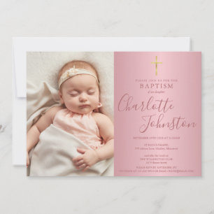 Moderne Taufe Christening Roségold Schrift Foto Einladung