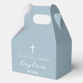 Moderne Taufe Christening White Cross Dusty Blue Geschenkschachtel