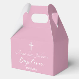 Moderne Taufe Christening White Cross Dusty Pink Geschenkschachtel