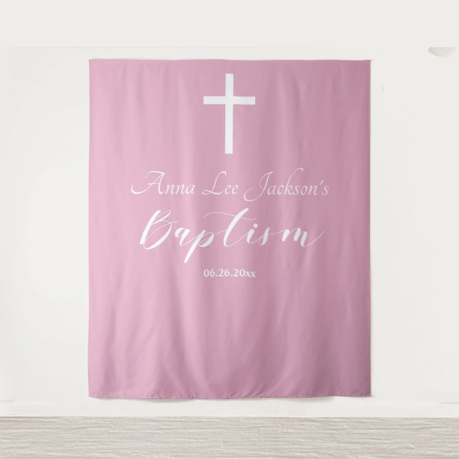 Moderne Taufe Dusty Pink Begrüßung Hintergrund Wandteppich (Vorderseite)