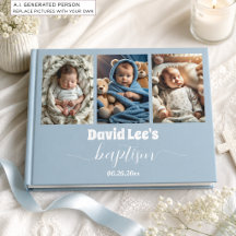 Moderne Taufe Foto Collage Dusty Blue