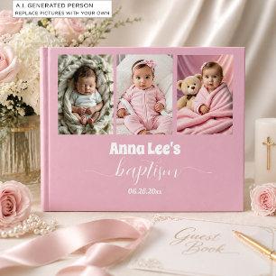 Moderne Taufe Foto Collage Dusty Pink Gästebuch