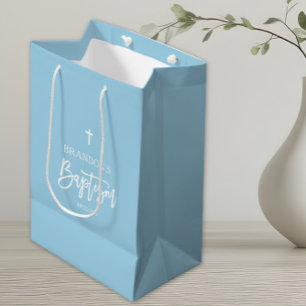 Moderne Taufe für Jungen in Blau Mittlere Geschenktüte