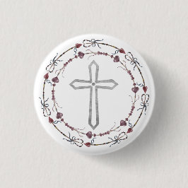 Moderne Taufe Grauweißer Christlicher Kranz Button