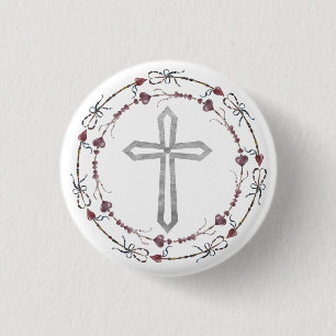 Moderne Taufe Grauweißer Christlicher Kranz Button