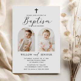 Moderne Taufe Twins Boy and Girl Foto Einladung