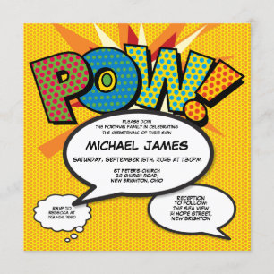 Moderne Taufe Weihnachten Spaß Comic Buch Foto Einladung