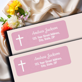 Moderne Taufe Weißes Kreuz Rosa Rücksendeadresse