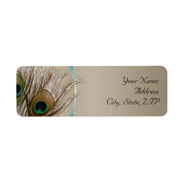 Moderne Taupe Aqua Peacock Feather Rücksendeadress (Vorne)