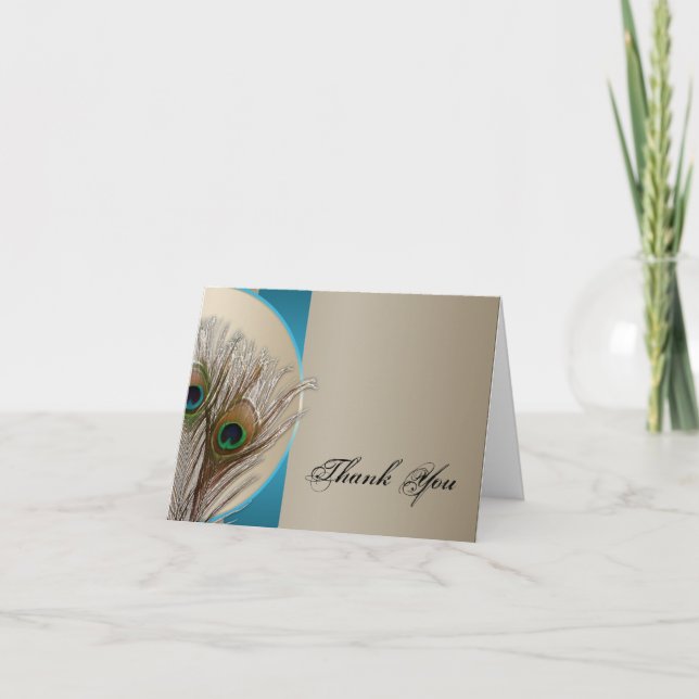Moderne Taupe-Aqua-Pfau-Feder danken Ihnen Dankeskarte (Vorderseite)