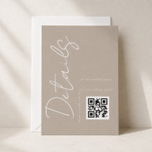 Moderne Taupe Beige QR Code Hochzeitsdetails