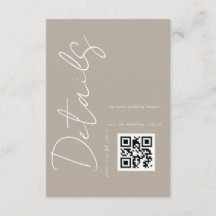 Moderne Taupe Beige QR Code Hochzeitsdetails