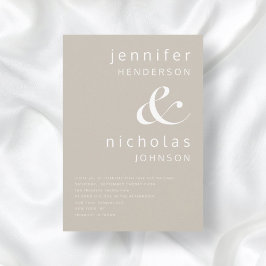 Moderne Taupe Beige Typografie Hochzeit Einladung