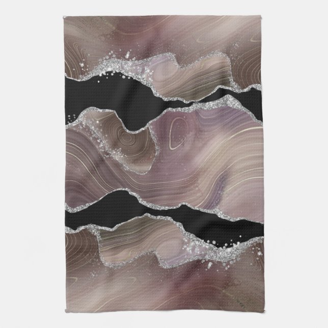 Moderne Taupe & Black Agate Silver Earth Ton Geschirrtuch (Vertikal)