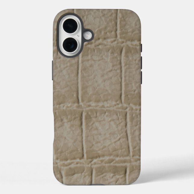 Moderne Taupe Croc Leather Textur iPhone 16 Plus Hülle (Rückseite)
