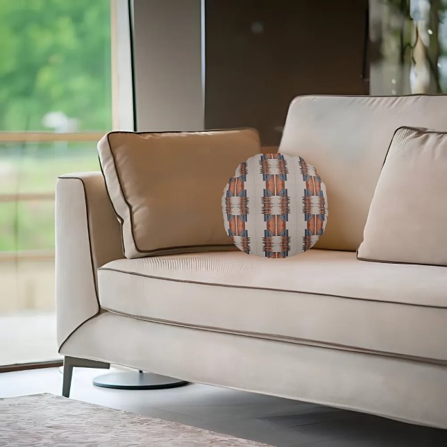 Moderne Taupe Denim und Rost Rundes Kissen (Von Creator hochgeladen)