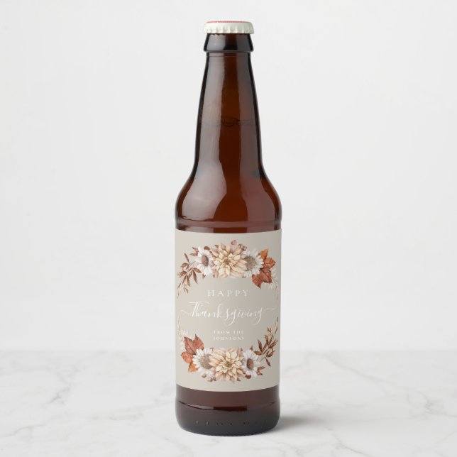Moderne Taupe Herbstlaub glücklich Thanksgiving Bierflaschenetikett (Vorderseite)