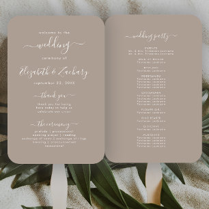 Moderne Taupe-Hochzeitsmappe im Skript-Stil Fächer