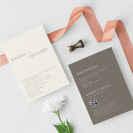 Moderne Taupe Minimalistische Hochzeit 2-seitiger  Einladung