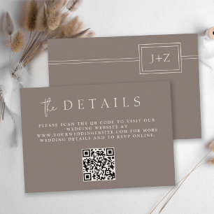 Moderne Taupe Minimalistischer QR-Code Begleitkarte