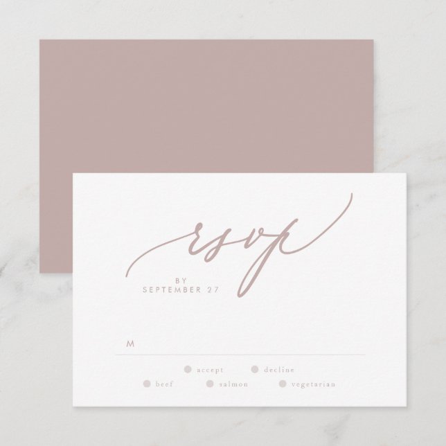 Moderne Taupe und White Simple Wedding RSVP Karte (Vorne/Hinten)