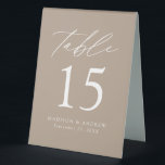 Moderne Taupe Wedding Tischnummer Tischaufsteller<br><div class="desc">Trendy, minimalistische Zeltschilder auf der Hochzeitszelt mit modernen, weißen Schriftzeichen mit "Tisch" in moderner Kalligraphie-Schrift. Das Design verfügt über einen taupe Hintergrund oder eine Farbe Ihrer Wahl. Das Design wiederholt sich auf der Rückseite. Um die Tischnummer Zeltschilder zu bestellen: Personalisieren Sie Ihre Namen, das Hochzeitsdatum und die Tischnummer. Fügen Sie...</div>