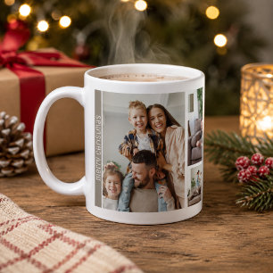 Moderne Taupe Weihnachten 5 Fotos Collage Familie Kaffeetasse