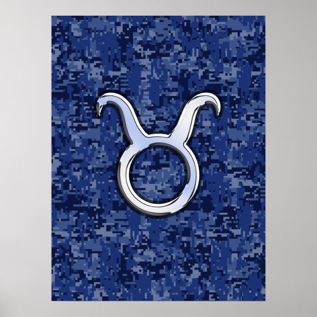 Moderne Taurus Zodiac signieren blaue blaue Camouf Poster (Vorne)
