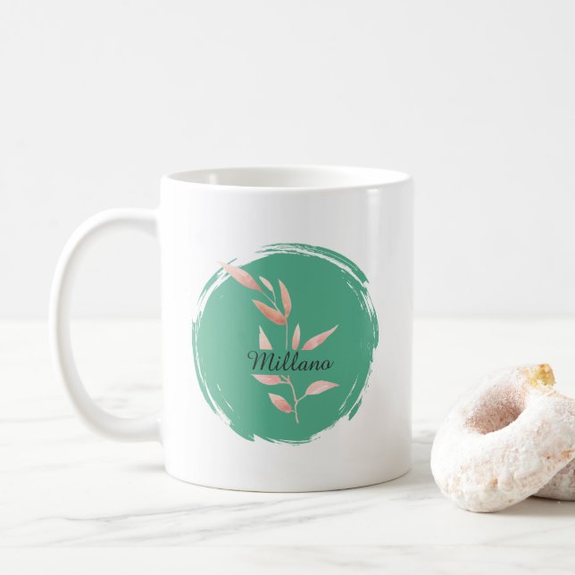 Moderne Teal-Blatt-Dekorative Wurfdecke  Kaffeetasse (Mit Donut)