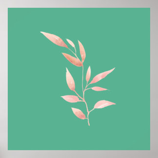 Moderne Teal-Blatt-Dekorative Wurfdecke  Poster