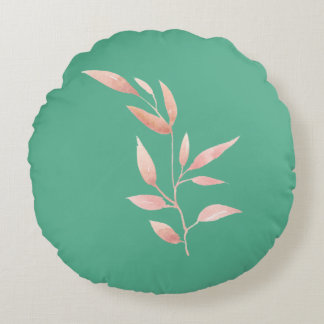 Moderne Teal-Blatt-Dekorative Wurfdecke  Rundes Kissen