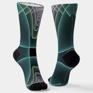 Moderne Teal-Geometrie-Fraktal-Kunstgrafik Socken