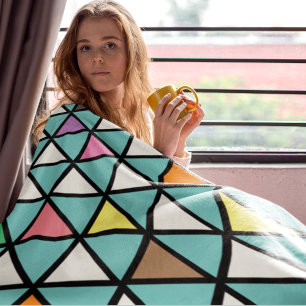 Moderne Teal geometrische Dreiecks-Muster Farbige  Fleecedecke