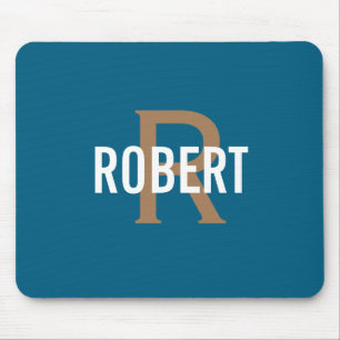 Moderne Teal-Gold-Monogramm Männername Mousepad