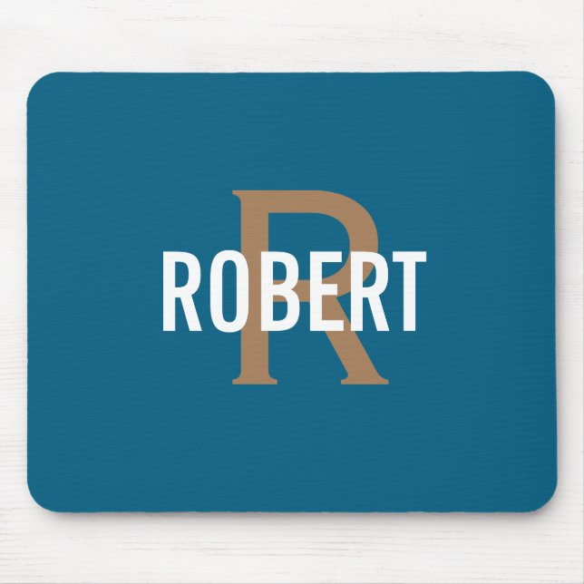 Moderne Teal-Gold-Monogramm Männername Mousepad (Vorne)
